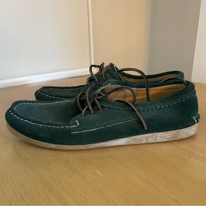 Quoddy men’s green suede boat shoes. Size 9.